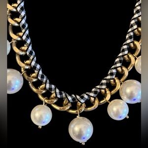 Elegant Kate Spade Gold  and Black&White Fabric Pearl Necklace
